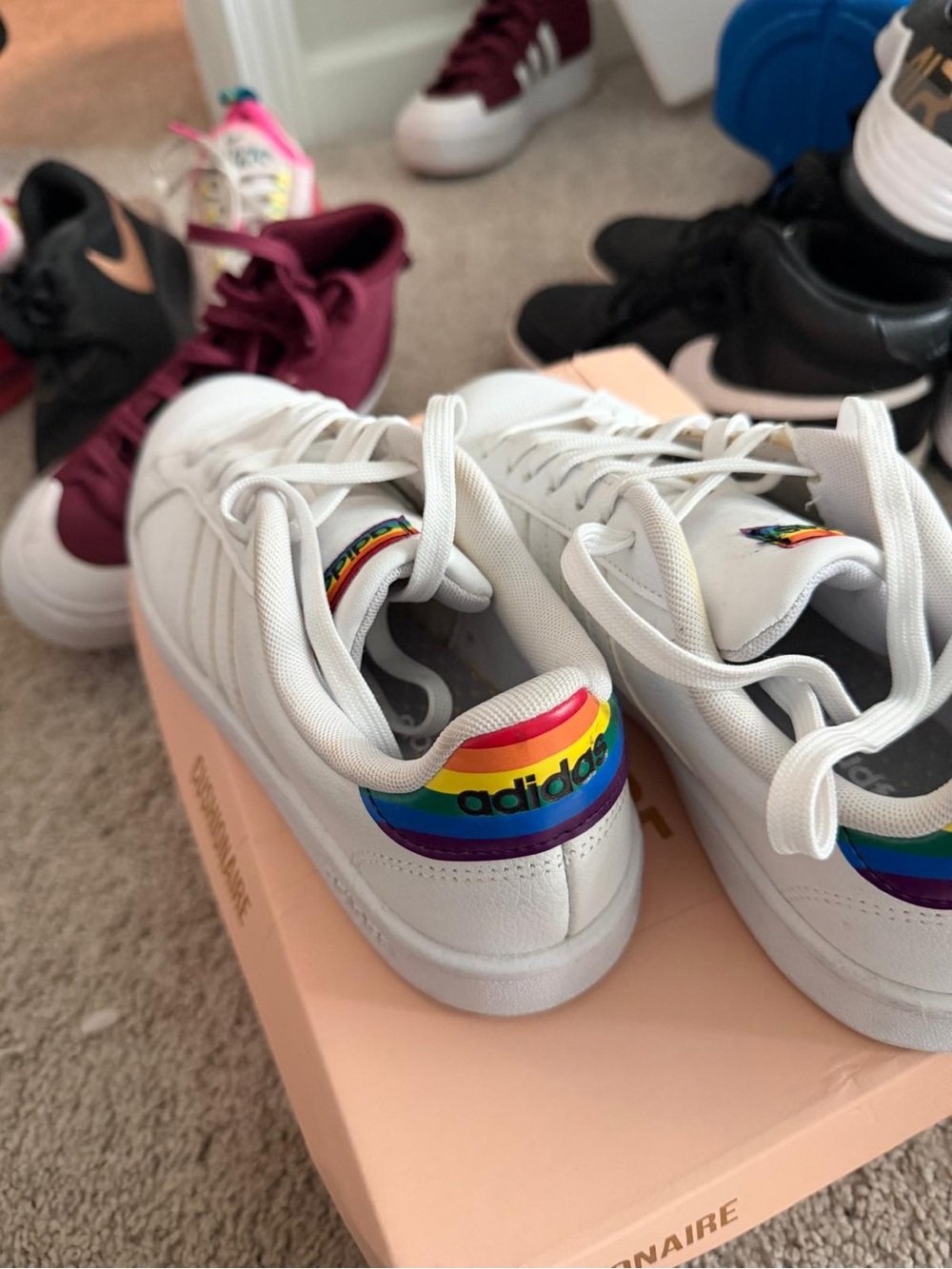 adidas White Low-Top Sneakers with Rainbow Heel Tab
